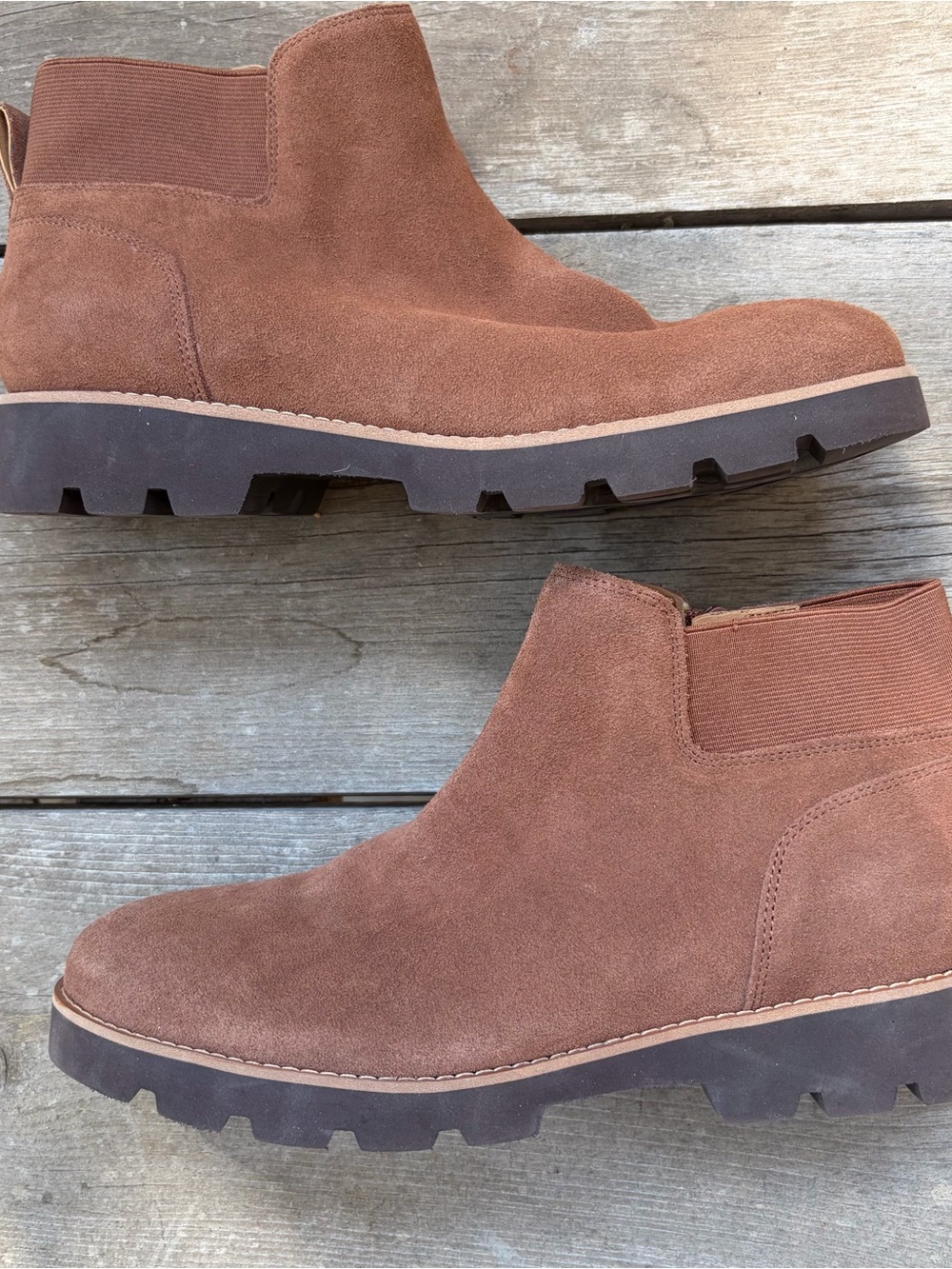 Vionic Brionie Brown Suede Chelsea Booties with Lug Sole